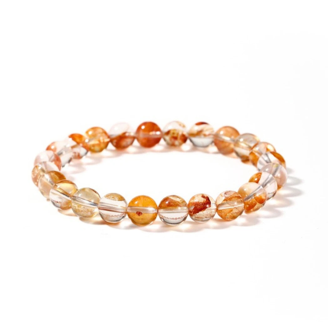 7mm AAA+ Genuine Fire Quartz Hematite Stretchable Beaded Bracelet
