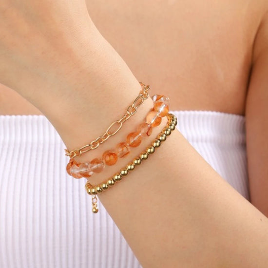 7mm AAA+ Genuine Fire Quartz Hematite Stretchable Beaded Bracelet - view 5