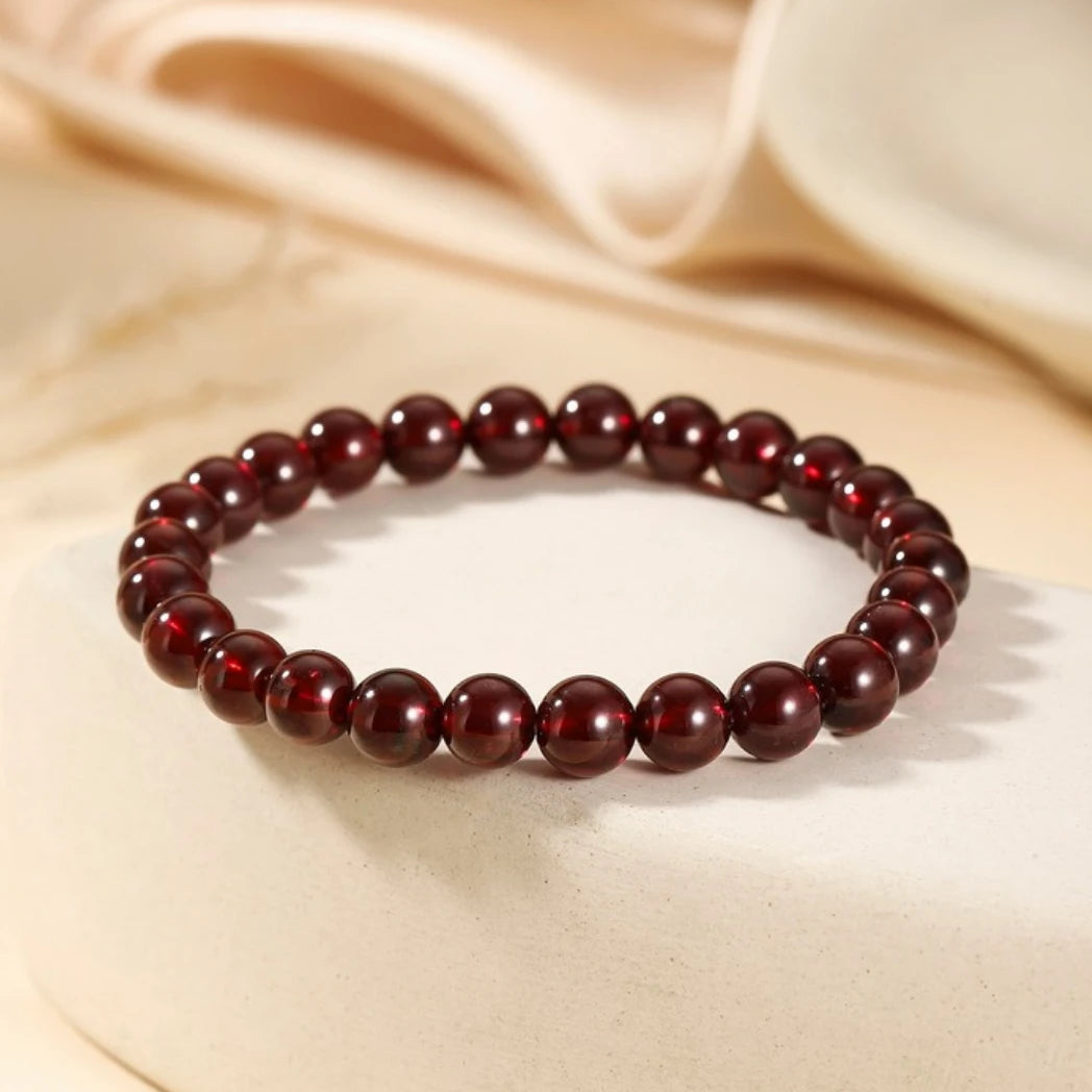 7mm AAA Genuine Rhodolite Garnet Gemstone Stretch Beaded Bracelet - view 2