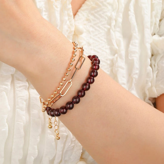 7mm AAA Genuine Rhodolite Garnet Gemstone Stretch Beaded Bracelet - view 4