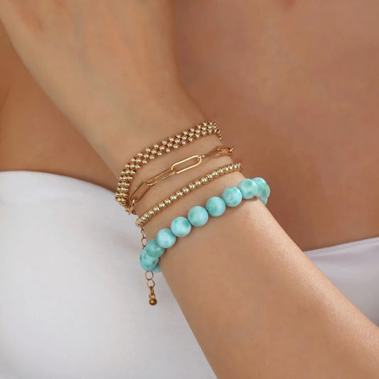 AAAA+ Larimar Round Bead Bracelet