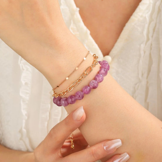 RARE! Genuine Pink Lepidolite Bracelet - view 4