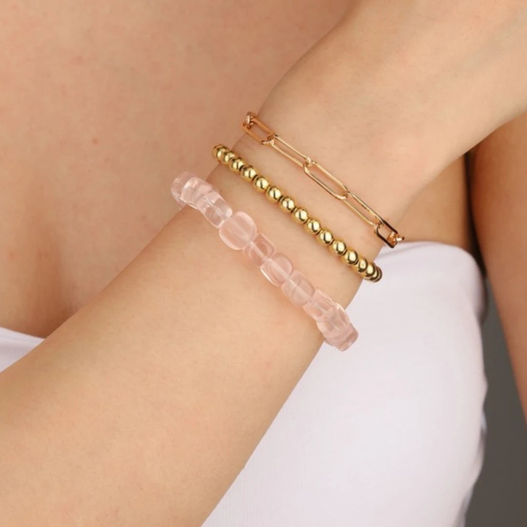 Genuine Rose Quartz Beaded Bracelet - view 3