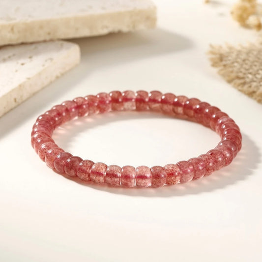 Barrel Cut Strawberry Quartz Bracelet