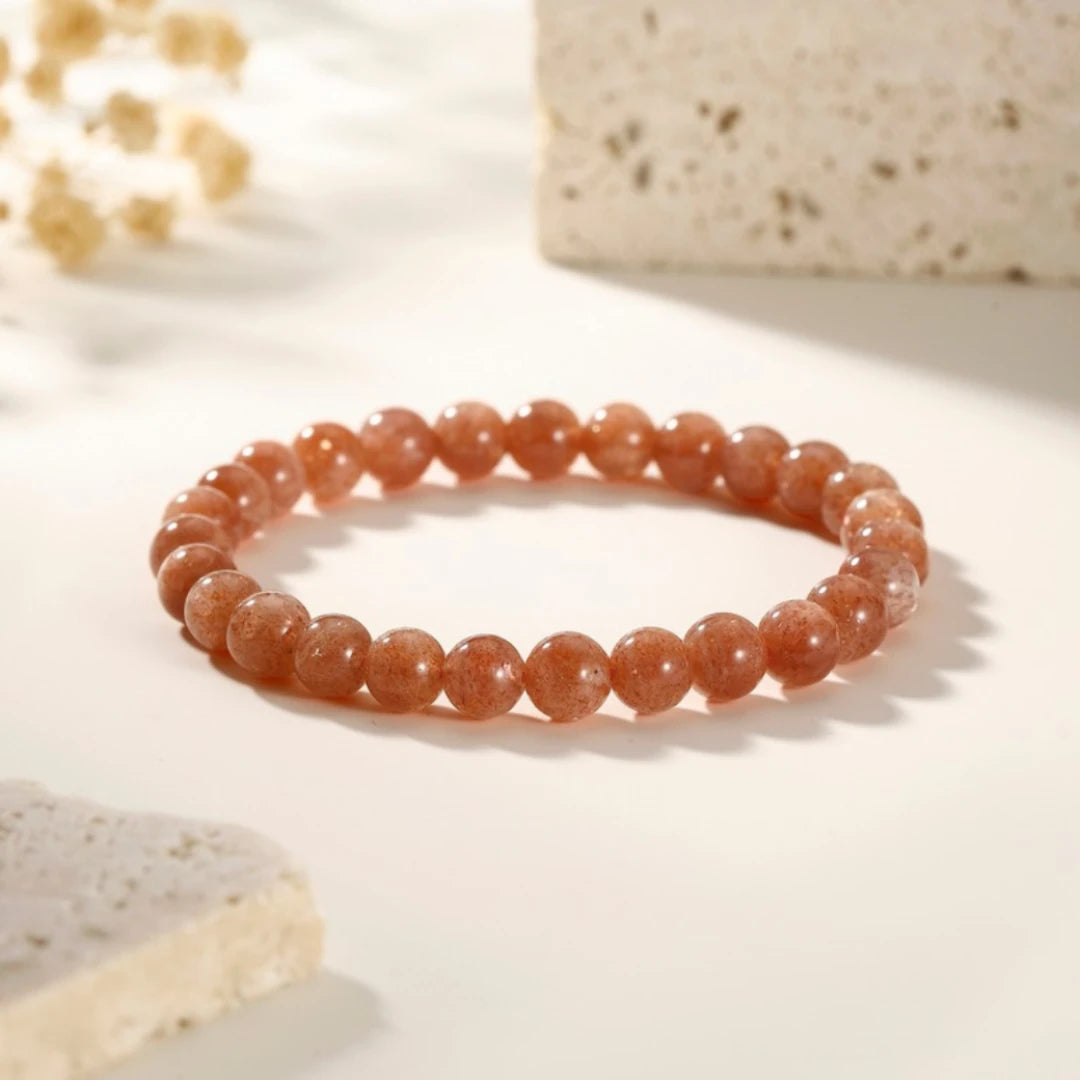 7mm Genuine Sunstone Beaded Bracelet