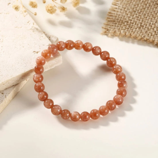 7mm Genuine Sunstone Beaded Bracelet - view 2