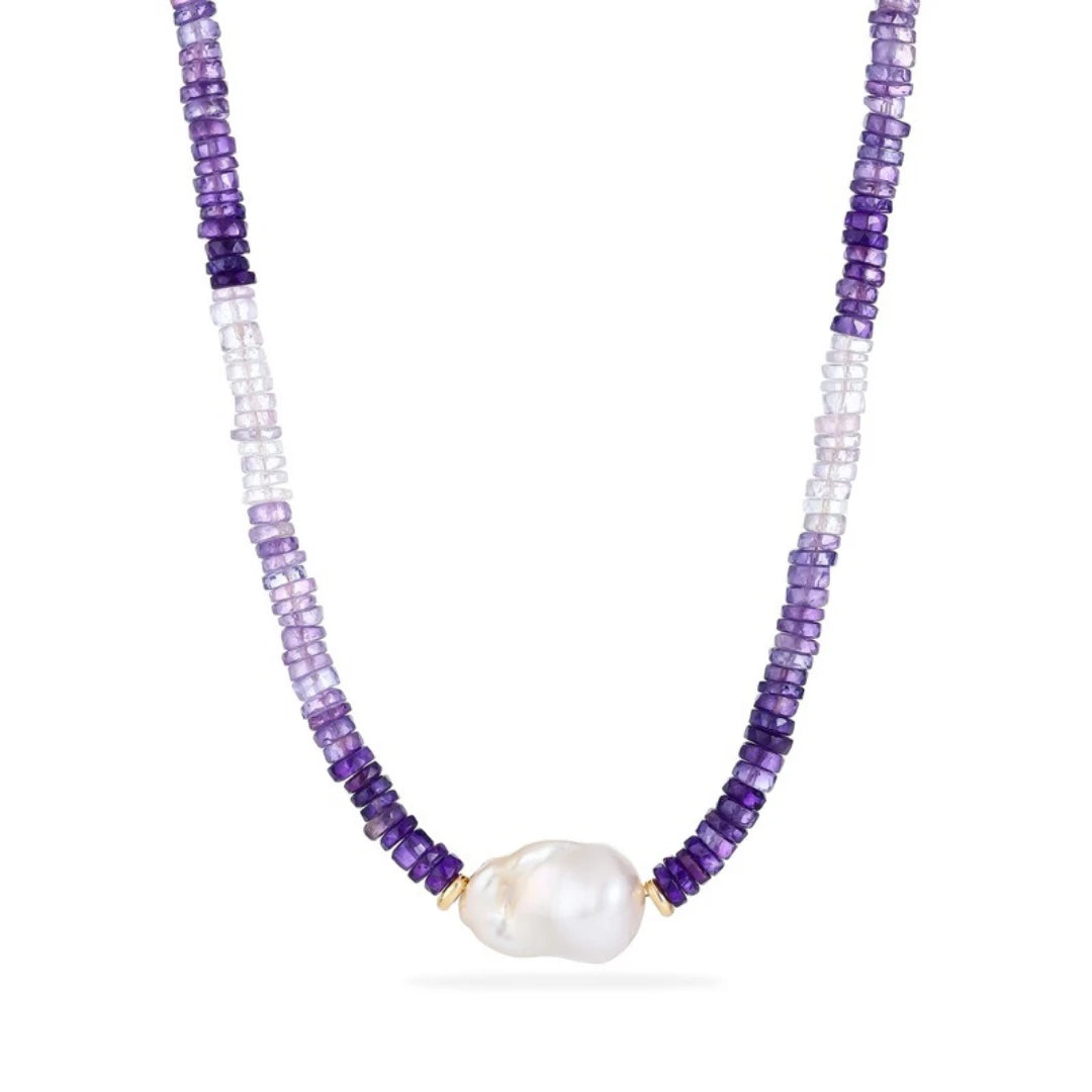 Ombre Amethyst Pearl Necklace - NK-AMT-B7-P image 1