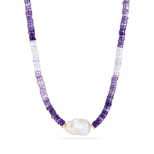 Ombre Amethyst Pearl Necklace - NK-AMT-B7-P image 1