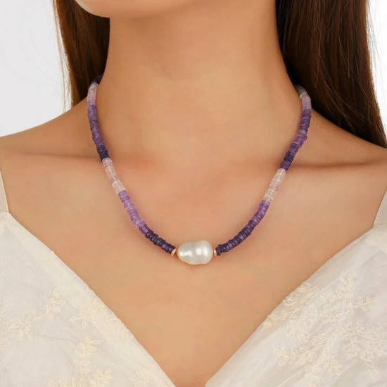 Ombre Amethyst Pearl Necklace - NK-AMT-B7-P image 2