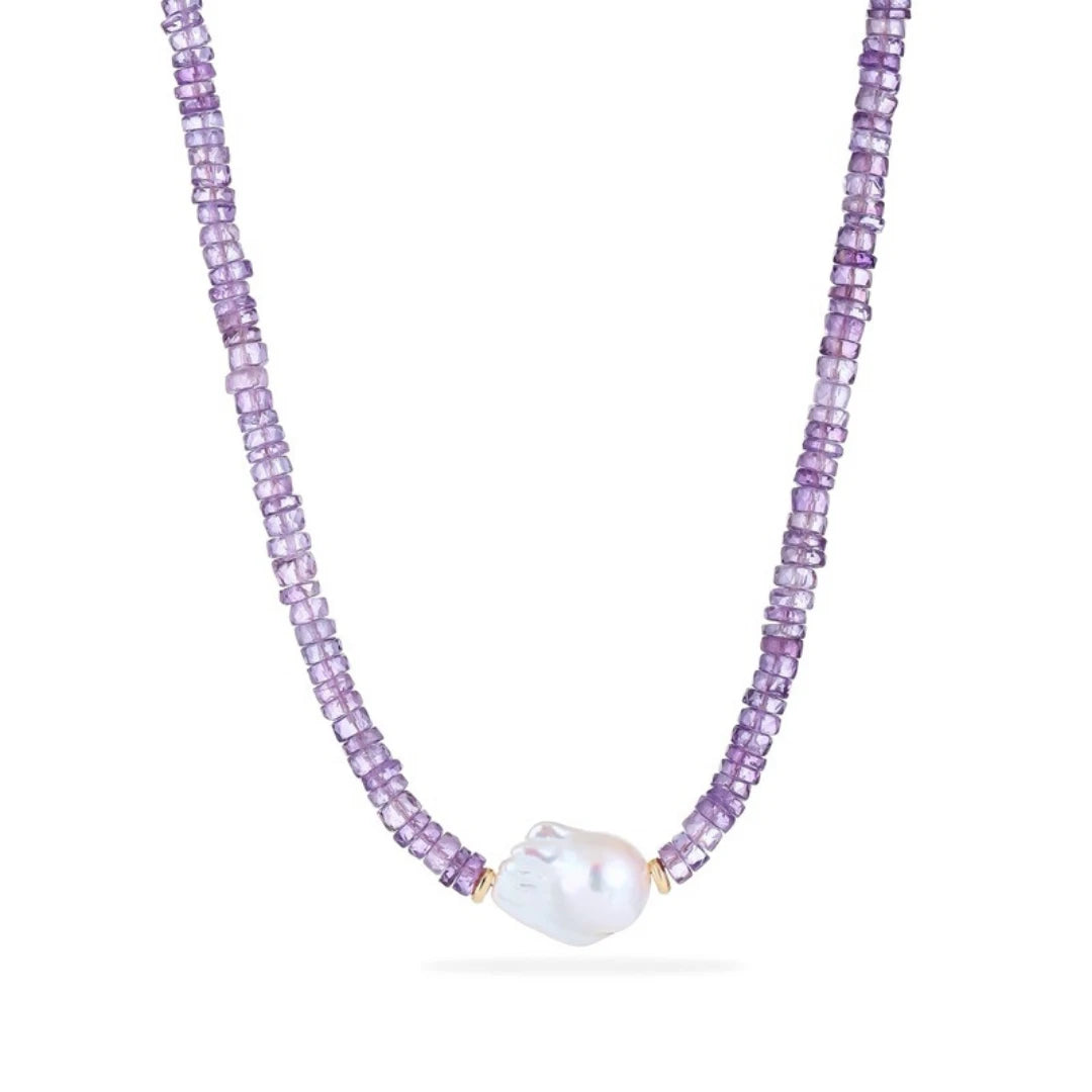 Bolivian Amethyst Pearl Necklace - NK-AMT-B8-P image 1