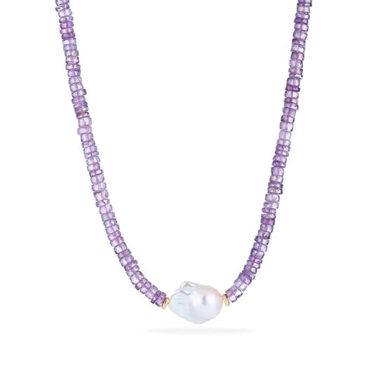 Bolivian Amethyst Pearl Necklace - NK-AMT-B8-P image 1