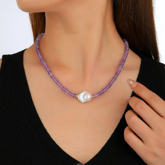 Bolivian Amethyst Pearl Necklace - NK-AMT-B8-P image 2