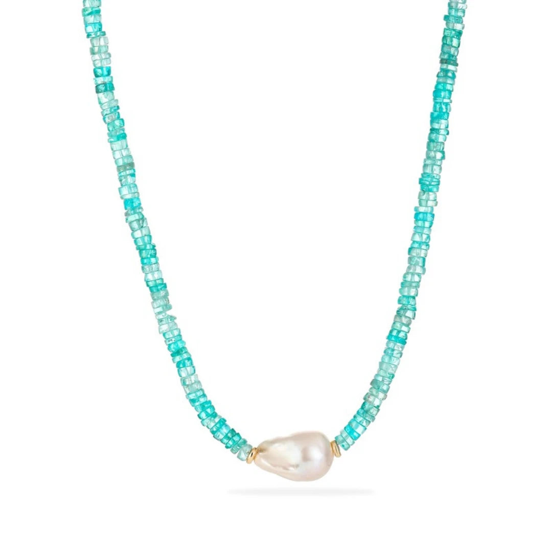Blue Apatite Pearl Necklace - NK-APT-B5-P image 1