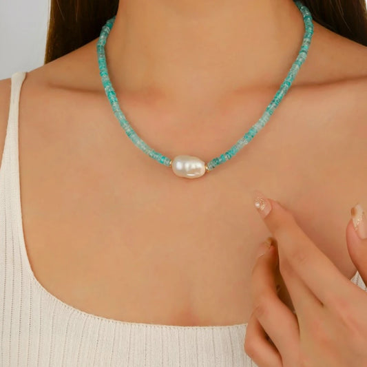 Blue Apatite Pearl Necklace - NK-APT-B5-P image 2