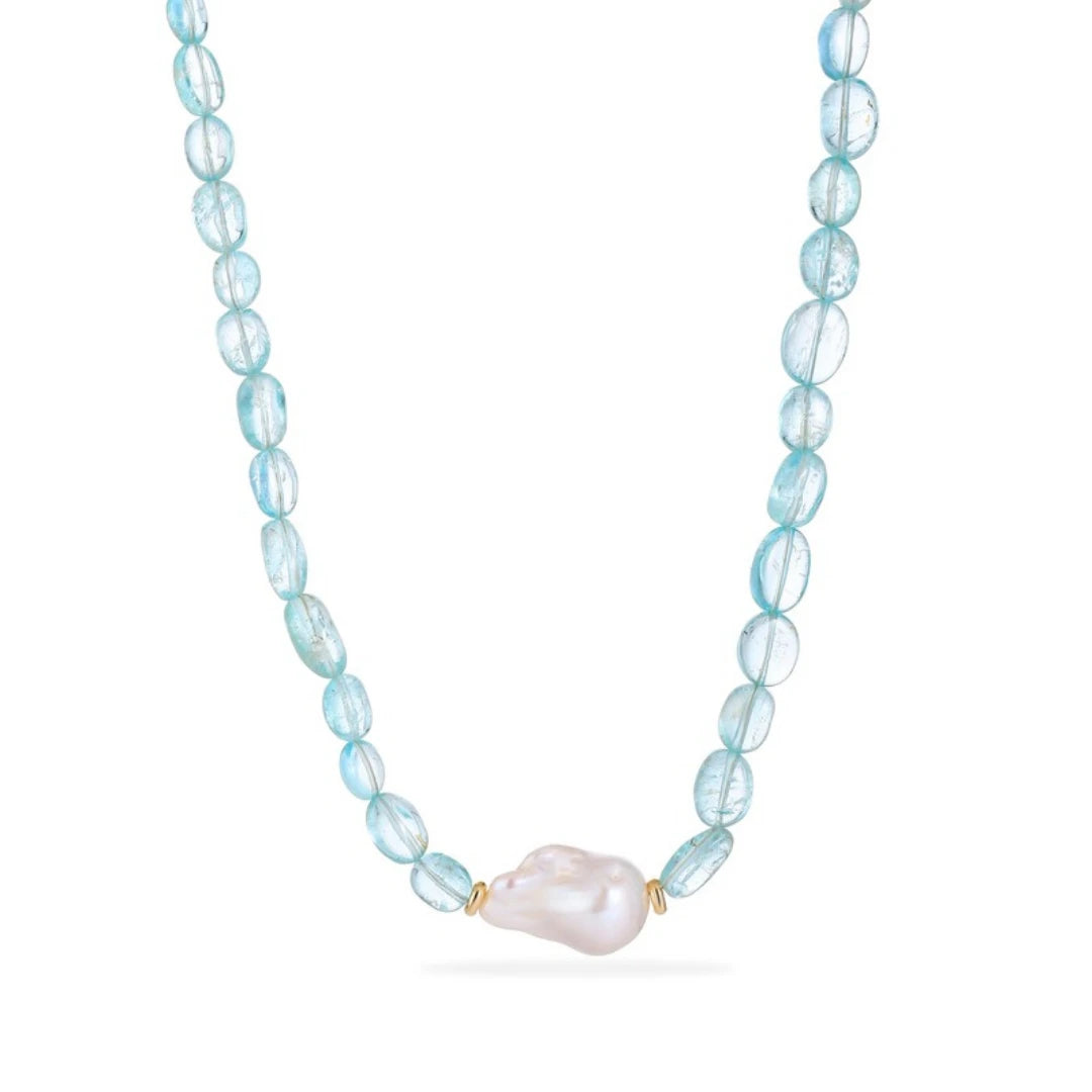 Baroque Pearl Aquamarine Necklace - NK-AQU-B4-P image 1