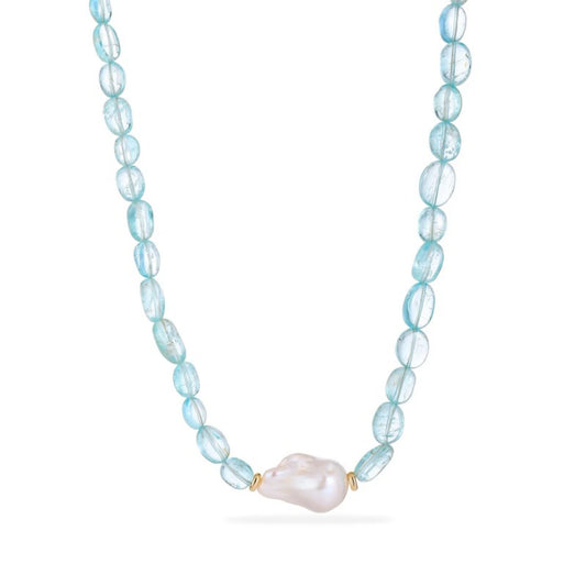 Baroque Pearl Aquamarine Necklace - NK-AQU-B4-P image 1