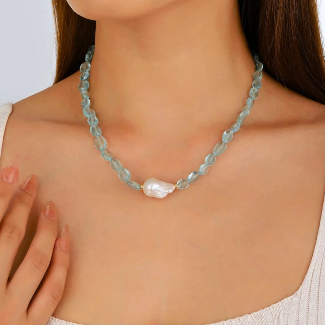 Baroque Pearl Aquamarine Necklace - NK-AQU-B4-P image 2
