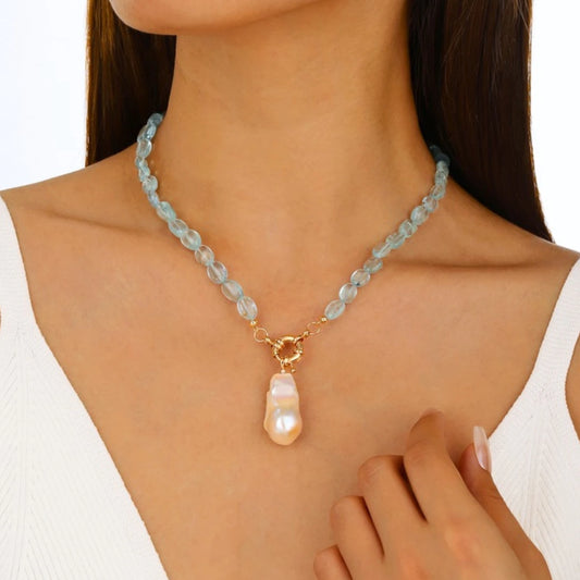 Aquamarine Beaded Chain Necklace