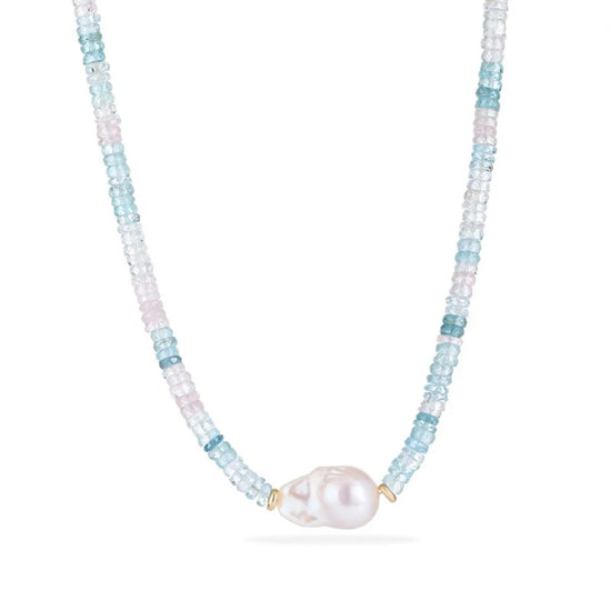 Baroque Pearl Aquamarine Morganite Necklace - NK-AQU-B5-P image 1