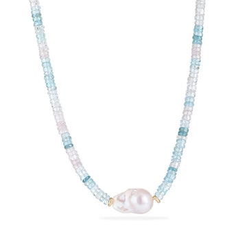 Baroque Pearl Aquamarine Morganite Necklace - NK-AQU-B5-P image 1