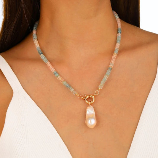 Aquamarine & Morganite Beaded Necklace