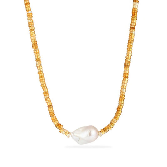 Golden Citrine Pearl Necklace - NK-CTR-B5-P image 1