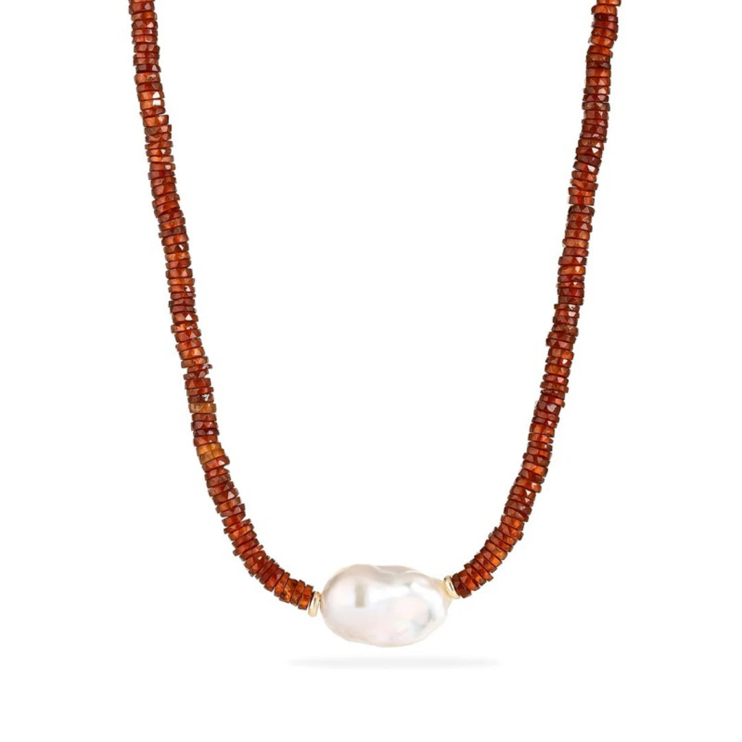 Baroque Pearl Hessonite Necklace - NK-GAR-B4-P image 1
