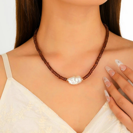 Baroque Pearl Hessonite Necklace - NK-GAR-B4-P image 2