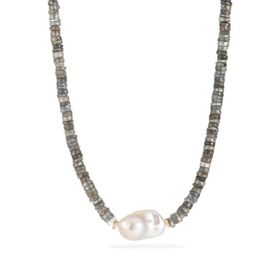 Gray Moonstone Pearl Necklace - NK-MOON-B1-P image 1