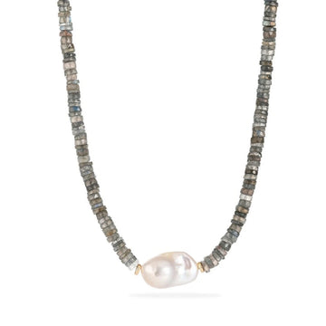 Gray Moonstone Pearl Necklace - NK-MOON-B1-P image 1