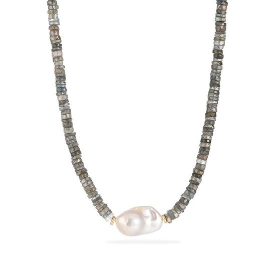 Gray Moonstone Pearl Necklace - NK-MOON-B1-P image 1