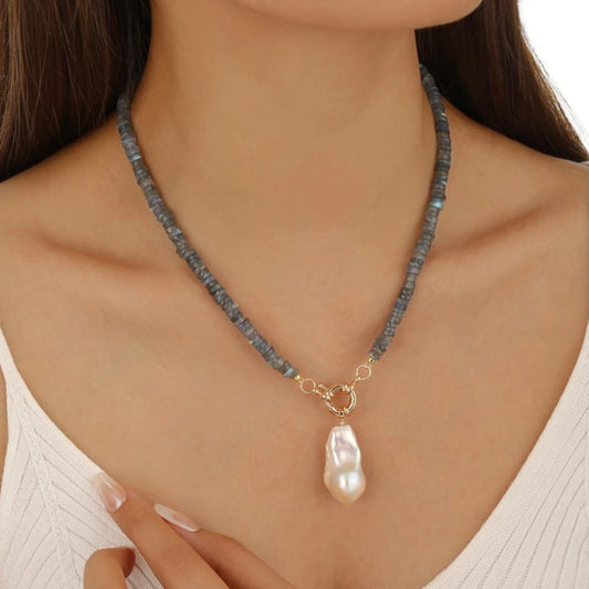 Gray Moonstone Beaded Necklace