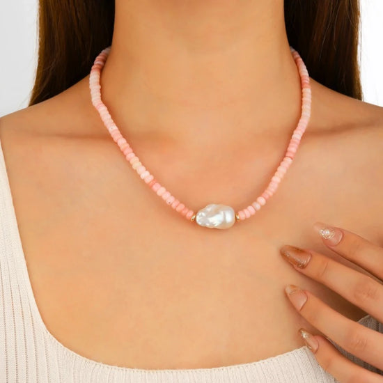 Pink Opal Baroque Pearl Necklace - NK-OPL-B11-P image 2