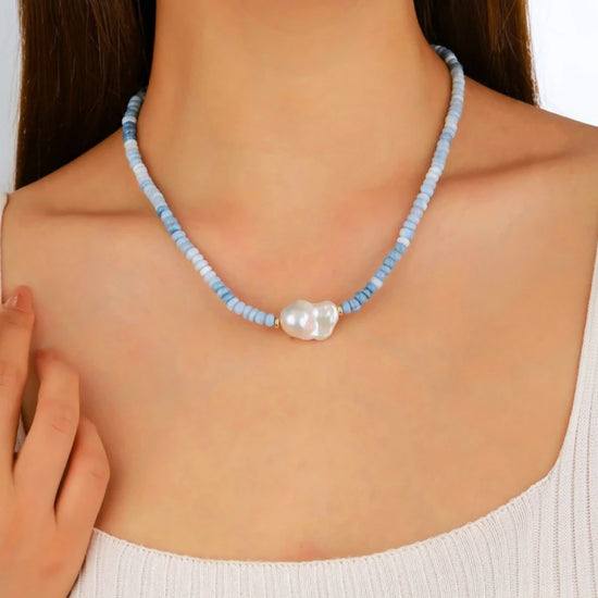 Blue Opal Baroque Pearl Necklace - NK-OPL-B9-P image 2
