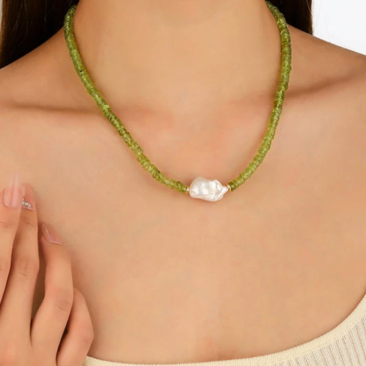 Baroque Pearl Peridot Necklace - NK-PRD-B1-P image 2
