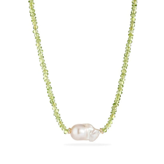 Peridot Rondelle Baroque Pearl Necklace - NK-PRD-B3-P image 1