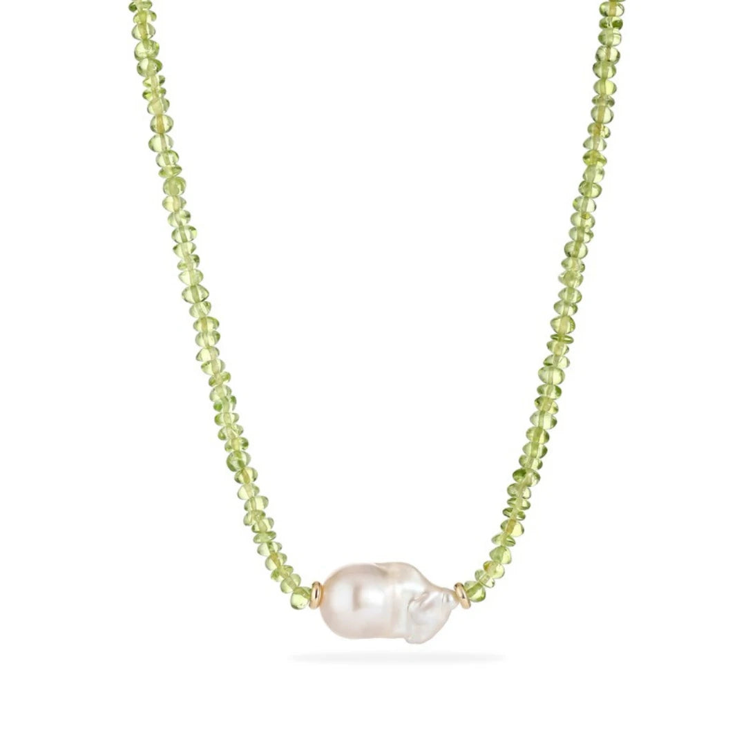 Peridot Rondelle Baroque Pearl Necklace - NK-PRD-B3-P image 1