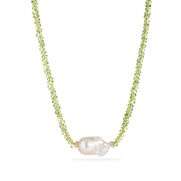 Peridot Rondelle Baroque Pearl Necklace - NK-PRD-B3-P image 1