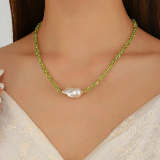 Peridot Rondelle Baroque Pearl Necklace - NK-PRD-B3-P image 2