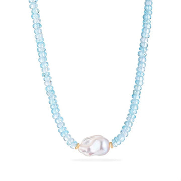 Baroque Pearl Blue Topaz Rondelle Necklace - NK-TPZ-B2-P image 1