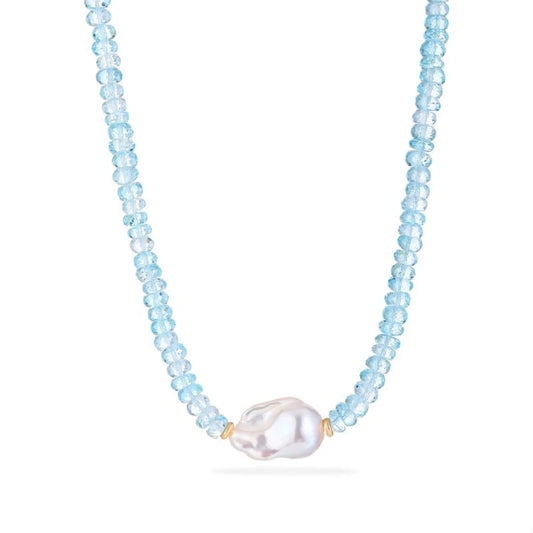 Baroque Pearl Blue Topaz Rondelle Necklace - NK-TPZ-B2-P image 1