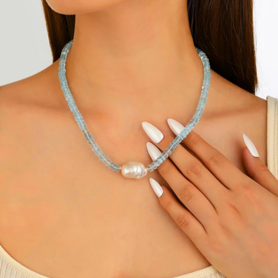 Baroque Pearl Blue Topaz Rondelle Necklace - NK-TPZ-B2-P image 2