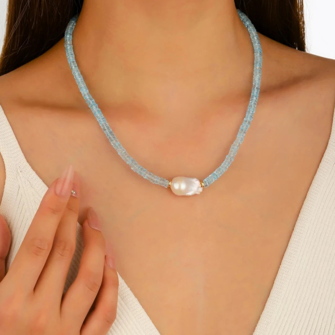Baroque Pearl Blue Topaz Necklace - NK-TPZ-B3-P image 2