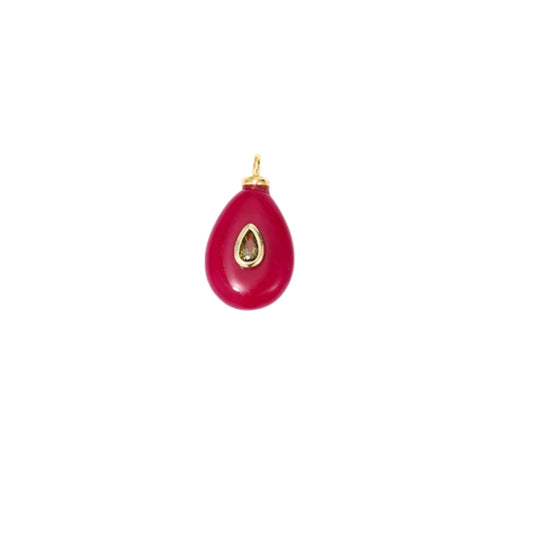 Magenta Teardrop Stone Charm with CZ Accent