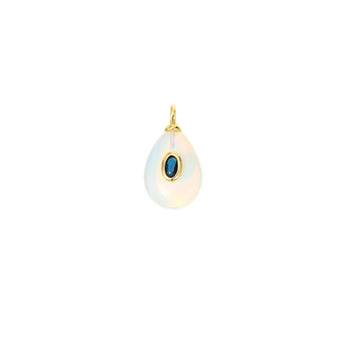Milky White Opalescent Teardrop Stone Charm with CZ Accent