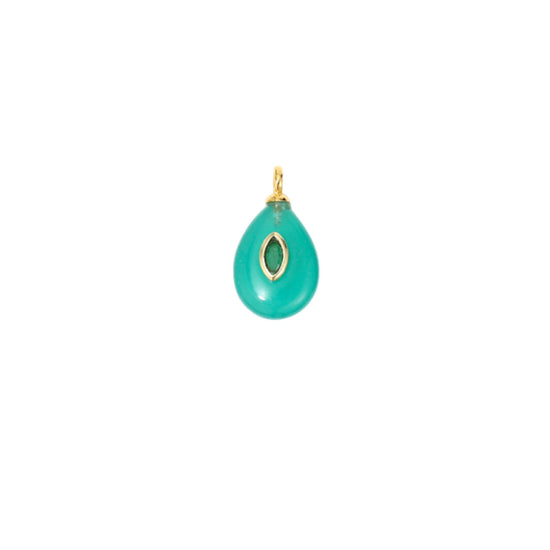 Teal Green Teardrop Stone Charm with CZ Accent