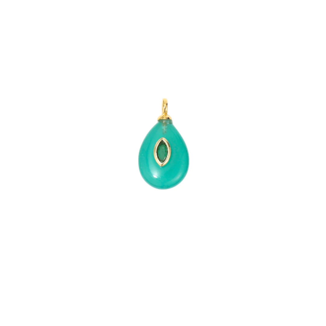Teal Green Teardrop Stone Charm with CZ Accent