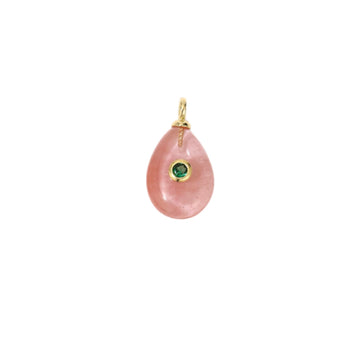 Pink Teardrop Stone Charm with CZ Accent