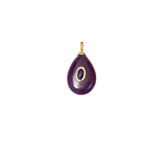 Purple Teardrop Stone Charm with CZ Accent