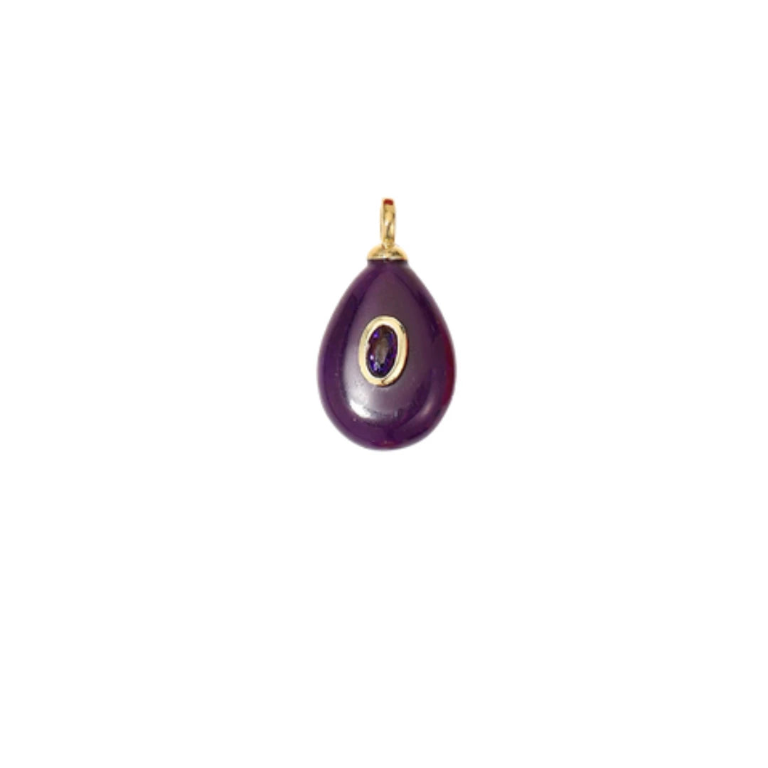 Purple Teardrop Stone Charm with CZ Accent